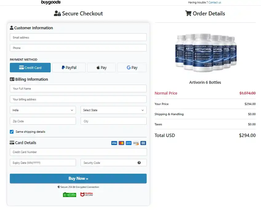 Artivorin Artivorin Order Page